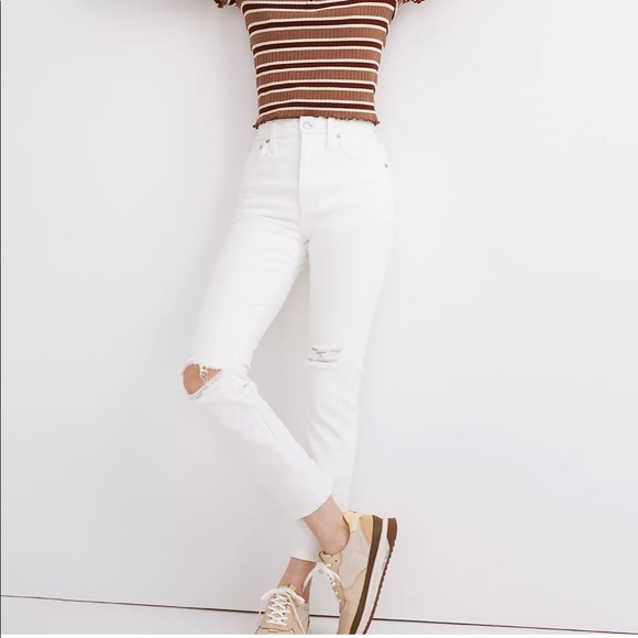 NWT Madewell Tile White The Perfect Vintage Crop Jean Knee Rip Edition Size 23 - Picture 3 of 16